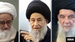 از راست: آیت الله حسینی زنجانی، علوی گرگانی و صافی گلپایگانی