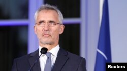 ՆԱՏՕ-ի գլխավոր քարտուղար Յենս Ստոլտենբերգը Հաագայում ասուլիսի ժամանակ, 14-ը հունիսի, 2022թ.