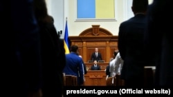 Уладзімір Зяленскі падчас інаўгурацыі на пасаду прэзыдэнта Ўкраіны. Кіеў, 20 траўня 2019
