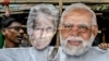 Activists carry an effigy of US President Donald Trump and Indian Prime Minister Narendra Modi as they protest against US tariffs.