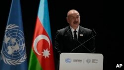 Azerbaijan - Ilham Aliyev, Azerbaijan president, speaks at a summit of the leaders of Small Islands Developing States at the COP29 U.N. Climate Summit, Baku, November 13, 2024.