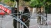 Members of the NATO-led KFOR peacekeeping force stand guard in Zvecan, Kosovo, on June 2. 