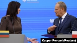 Прэм'ер-міністры Літвы і Польшчы Інга Ругінене і Дональд Туск